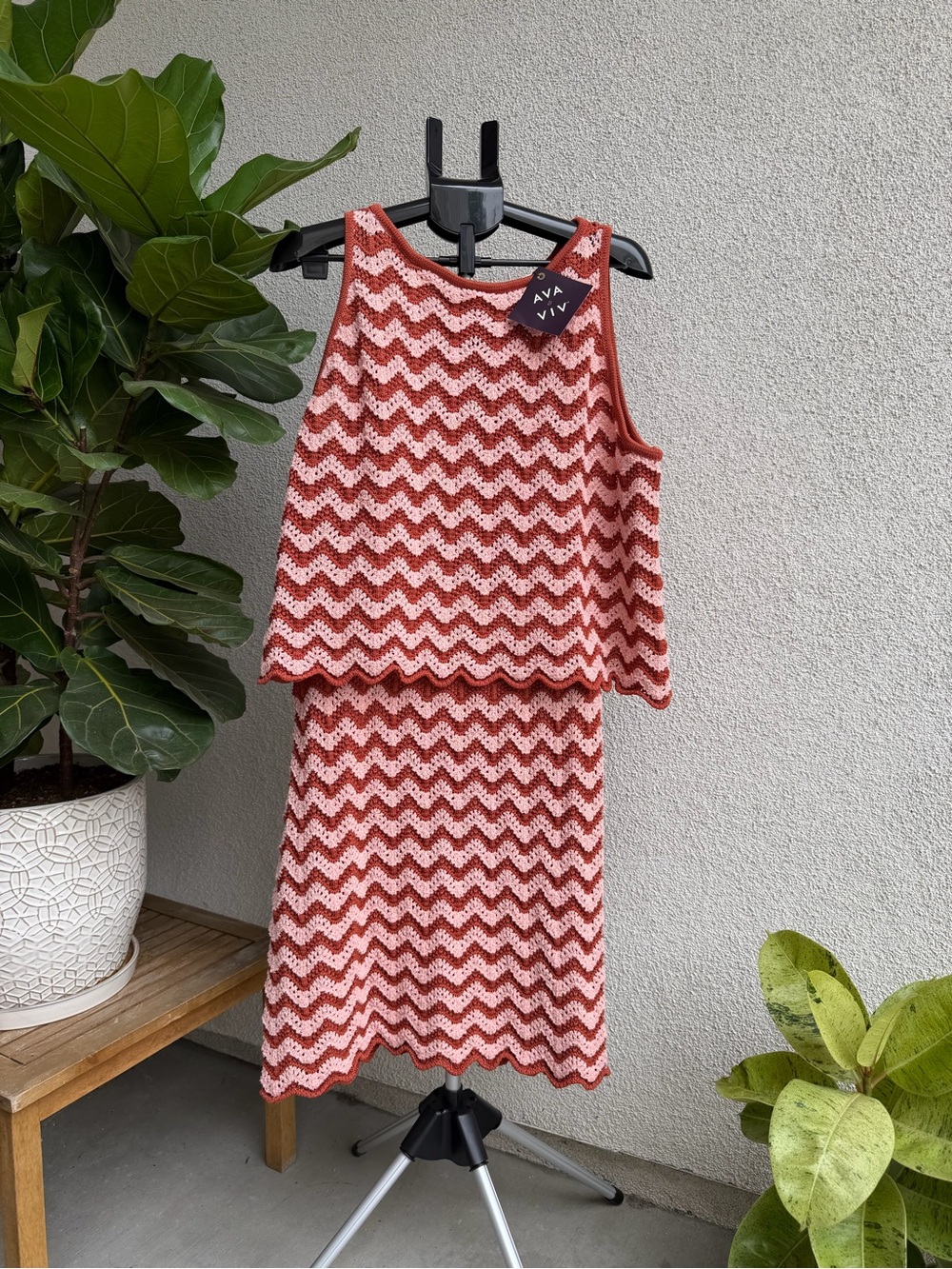 Ava & Viv Girls' Pink and Rust Chevron Knit Two-Piece Dress Set